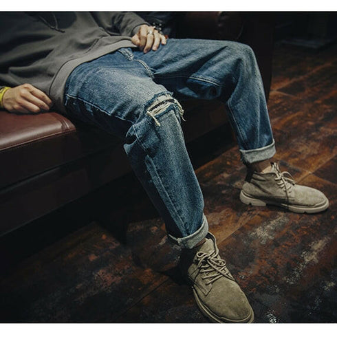 【OUTLET/即納】Ripped Men's Loose Jeans P0002